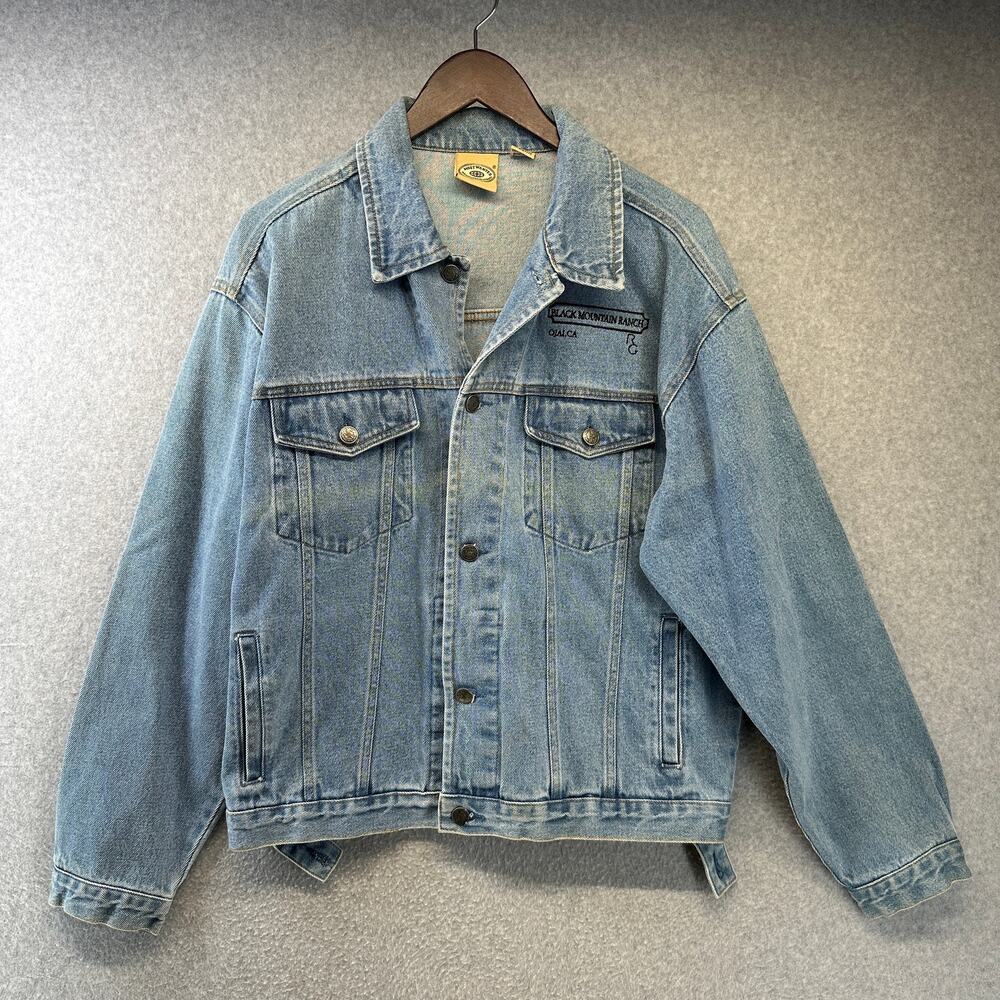 Most Wanted Jacket Mens Large Blue Cotton Denim Black Mountain Ranch Button Up